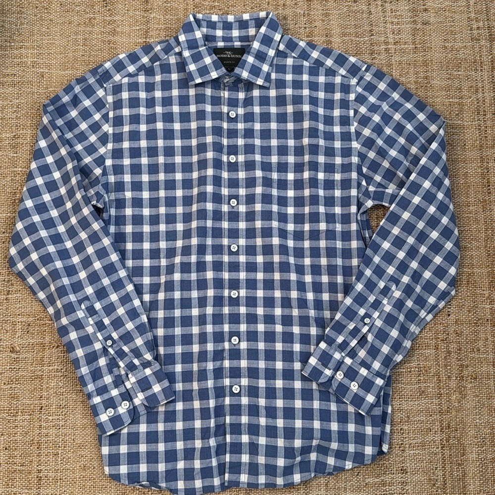 Rodd & Dunn Large Sports Fit Blue White Checkered Plaid Button Down